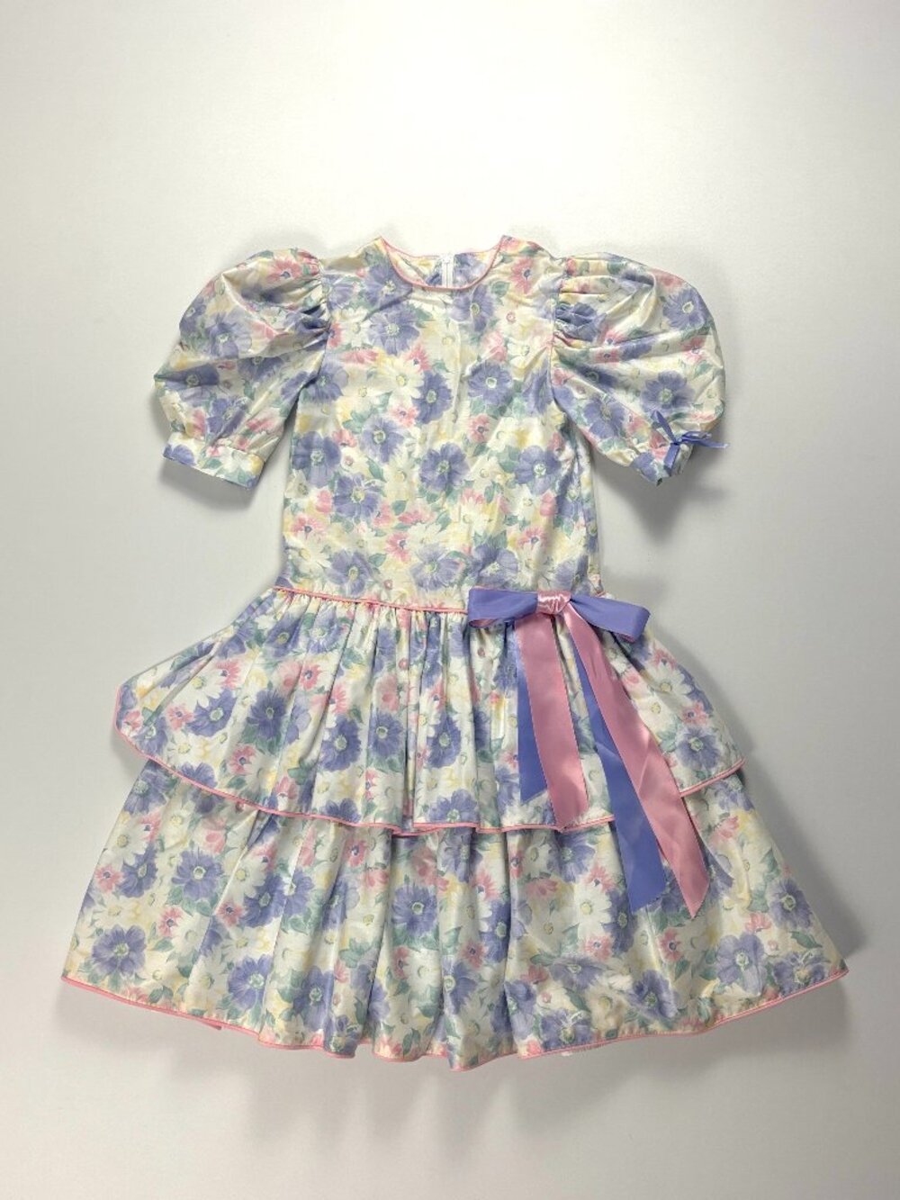 Vintage Ma Poupee Youth Girls Floral Easter Dress Pastel Sz 7 Tea Ruffle Bow 90s